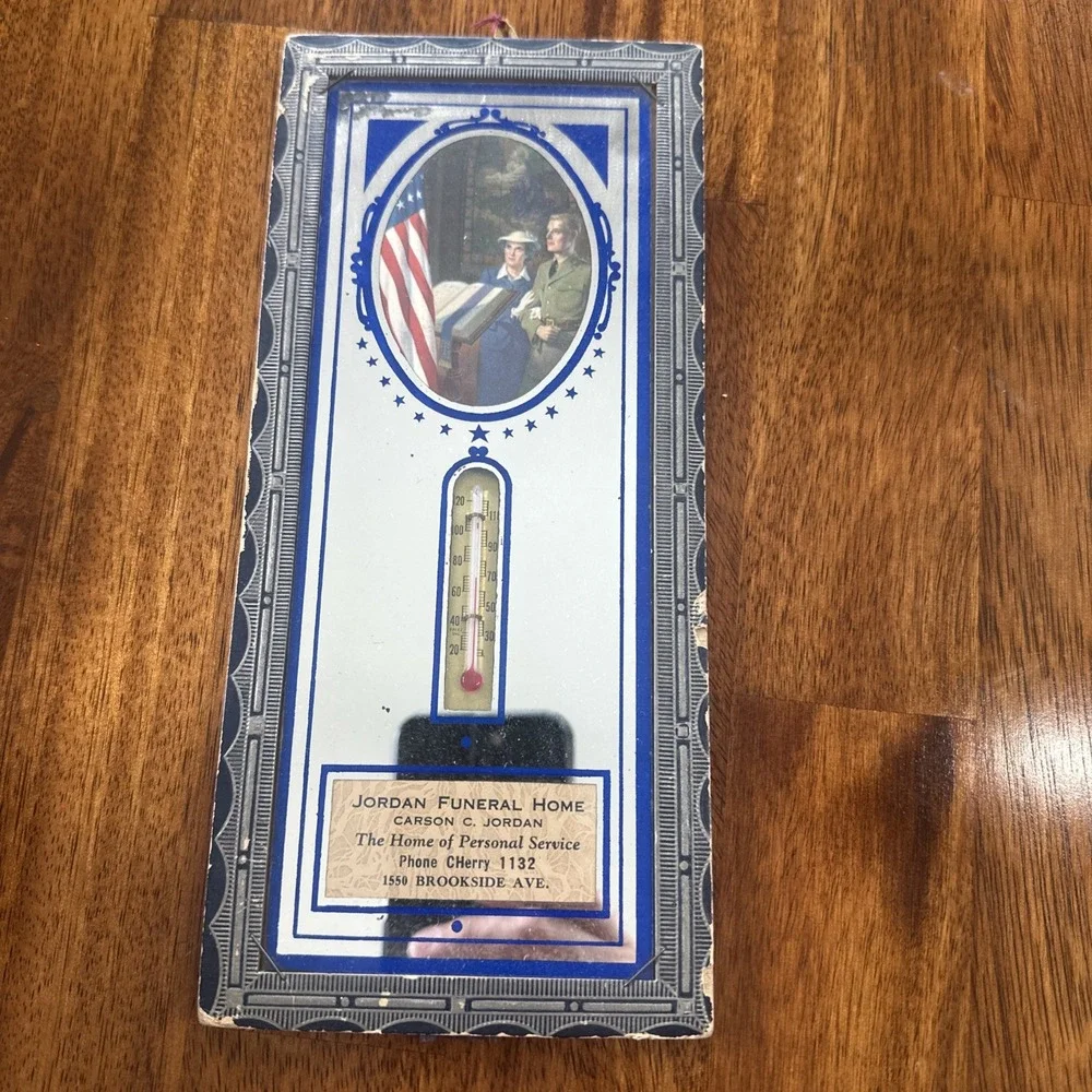Vintage Jordan Funeral Home Mirror / thermometer 9.5